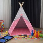 Miniks %100 Pamuk Ahşap Çocuk Oyun Çadırı Kızılderili Çadırı Oyun Evi - Koyu Pembe