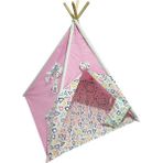 Miniks %100 Pamuk Ahşap Çocuk Oyun Çadırı Kızılderili Çadırı Oyun Evi - Pembe