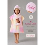 Minilee Balerin - İsimli Kız Çocuk Kapşonlu Panço Havlu - Deniz Havuz Bornozu Bebek Banyo Havlusu 4-8 Yaş