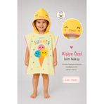 minilee children's happiness Happy Summer - İsimli Çocuk Kapşonlu Panço Havlu – Deniz, Havuz ve Banyo Bornoz Pançosu 2-8 Yaş