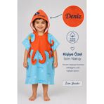 minilee children's happiness Kaptan Ahtapot - İsimli Çocuk Kapşonlu Panço Havlu – Deniz, Havuz ve Banyo Bornoz Pançosu 2-8 Yaş