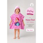 minilee children's happiness Mercan Deniz Kızı - İsimli Çocuk Kapşonlu Panço Havlu – Deniz, Havuz ve Banyo Bornoz Pançosu 2-8 Yaş