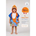 Minilee Minik Köpekbalığı - İsimli Çocuk Kapşonlu Panço Havlu – Deniz, Havuz ve Banyo Bornoz Pançosu 2-8 Yaş