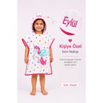 Minilee Unicorn - İsimli Kız Çocuk Kapşonlu Panço Havlu – Deniz, Havuz ve Banyo Bornoz Pançosu 2-8 Yaş