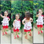 Minilka Bebe Minilkabebe Kiraz Desen Askılı Fırfırlı Tişört Şort Takım Kırmızı-Beyaz 1-2 yaş - 1 - 2 Yaş - Kırmızı - Beyaz