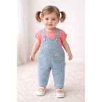 Minilkabebe Denim Çiçekli Ayarlanabilir Askılı Kız Salopet 6-24 Ay - Mercan - 12 - 18 Ay