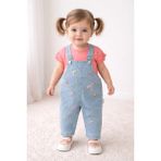 Minilkabebe Denim Çiçekli Ayarlanabilir Askılı Kız Salopet 6-24 Ay - Mercan - 9 - 12 Ay