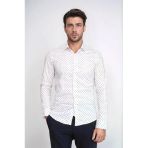 Minimal Bordo Motifli Beyaz Erkek Gömlek – Wessi