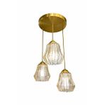 Minimal E-Ticaret Minimal Elite Trio Gold Chrome Plafonyer Cam Avize Altın