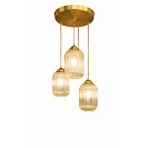Minimal E-Ticaret Minimal Lotus Trio Gold Chrome Plafonyer Cam Avize Altın