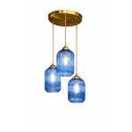 Minimal E-Ticaret Minimal Lotus Trio Royal Blue Plafonyer Cam Avize Mavi