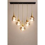 Minimal E-Ticaret Minimal Rains Gold Chrome Linear 5'li Honey Yellow Globe Cam Avize Bal Sarı Cam - Gold Metal - Siyah Tepsi