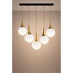 Minimal E-Ticaret Minimal Rains Gold Chrome Linear 5'li White Globe Cam Avize Beyaz Cam - Gold Metal - Siyah Tepsi