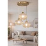Minimal Ellipse TRİO Gold Chrome Plafonyer Cam Avize - Gold - Bal Rengi