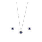 Minimal Klasik Anturaj Modeli Safir Taşlı Gümüş Kolye & Küpe Seti
