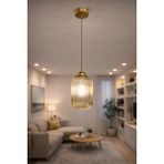 Minimal Lotus One Gold Chrome Sarkıt Cam Avize - Siyah - Altın
