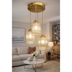 Minimal Lotus Trio Gold Chrome Plafonyer Cam Avize