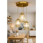 Minimal Lotus TRİO Transparent Black Plafonyer Cam Avize - Siyah - Gold
