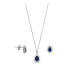 Minimal Safir Taşlı Damla Gümüş Kadın Kolye Küpe Set