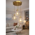 Minimal Synergy Trio Golden Transparent Plafonyer Cam Avize - Şeffaf