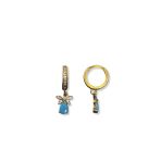 Minimal Taşlı Sallantılı Kelebek Akuamarin 24K Altın Kaplama Gümüş Halka Küpe 1.2X1.2 Cm