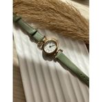 Minimal Vintage Kadın Kol Saati Altın Kasa Deri Kordon Suya Dayanıklı Quartz 22 mm - Yeşil