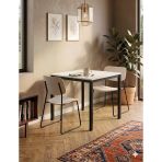 Minimal Yemek Masası 72X88 Cm – Beyaz Tabla Siyah Metal Ayak Mutfak Masası