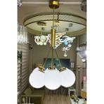 Minimal Zeppelin Cloud Golden 7'li Beyaz Cam Avize - Beyaz - Altın - Beyaz