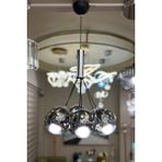 Minimal Zeppelin Cloud Silver Chrome 7'li Beyaz Cam Avize - Füme - Açık Gri