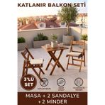 Minimalisso Masif Katlanır Balkon Bistro Set Minderli [3'lü] Bahçe Teras Mutfak Masa Sandalye Takımı 60x60