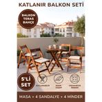 Minimalisso Masif Katlanır Balkon Bistro Set Minderli [5'li] Bahçe Teras Mutfak Masa Sandalye Takımı 60x60