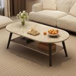 Minimalist 2 Katmanlı Oval Sehpa Oturma Odası için Depolama ile Küçük Yan Sehpa Küçük Alan Yatak Odası Taş Kaplama 80 cm Orta Masa