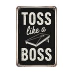 Minimalist metin duvar sanatı Toss Like Boss Cornhole Metal Teneke Tabela Oyun Dekoru Arka Bahçelerde Asmak İçin Mükemmel Arka Bahçelerde Bagaj Kapıları Oyun Odaları Rustik 20,3 x 30,48 cm metal