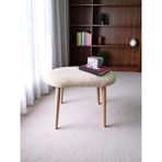 Minimalist Teddy Kumaş Tabure, Ahşap Ayaklı Tabure, Salon, Ofis, Makyaj Masası, Yemek Masası - Bej