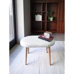 Minimalist Teddy Kumaş Tabure, Ahşap Ayaklı Tabure, Salon, Ofis, Makyaj Masası, Yemek Masası - Beyaz