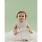 Minimony 0-24 Ay Kız Bebek Çocuk Finyonk Detaylı Tüllü Bandana Set Abiye Elbise 1038 - Bej - 18 - 24 Ay