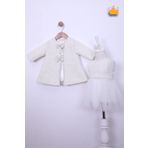 MİNİMONY 0-24 Ay Kız Bebek Çocuk İnce Mantolu Özel Gün Bayramlık Abiye Dokulu Ceket Elbise 2'li Takım 1071