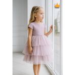 MİNİMONY 4-8 Yaş İnci Taçlı Katlı Tül Etekli Kız Bebek Çocuk Abiye Elbise Bayramlık Gelinlik Lila 6572