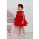 MİNİMONY Minimony Uzun Kol Tül Yakalı Kız Bebek Çocuk Bayramlık Abiye Gelinlik Elbisesi 1003