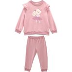 Mininio Kız Bebek Baskılı Kolları Fırfır Detaylı Eşofman Takımı - Pembe - 4 Yaş