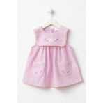 Minipodyum Kız Bebek Elbise Keten Yazlık Bebe Yaka - 6 - 9 Ay - Pembe