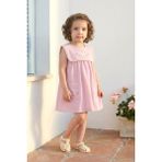Minipodyum Kız Bebek Elbise Keten Yazlık Bebe Yaka - 9 - 12 Ay - Pembe
