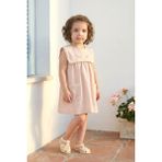Minipodyum Kız Bebek Elbise Keten Yazlık Bebe Yaka - 9 - 12 Ay - Pudra