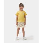 Minipodyum Kız Çocuk Fırfır Detaylı T-Shirt Şortlu Örme Müslin Yazlık Ikili Takım - Sarı - 4 Yaş