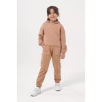 Minipodyum Kız Çocuk Kapşonlu Baskısız Kapitoneli Sweatshirt Eşofman takımı - 9 Yaş - Sütlü Kahve