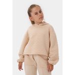 Minipodyum Kız Çocuk Kapşonlu Baskısız Kapitoneli Sweatshirt Eşofman takımı - Bej - 7 Yaş