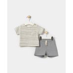 Minipodyum Kız Çocuk Yazlık İkili Takım Çizgili T-Shirt ve Cepli Şort 6-24 Ay - 6 - 9 Ay - Gri
