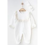 Miniropa Fistolu Kız Bebek Tulumu Patikli Bebek Tulum Özel Gün Kıyafeti Mevlüt Fotoğraf Çekimi - Ekru - 3 - 6 Ay