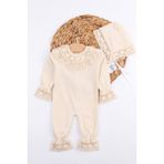 Miniropa Organik Dantelli Kız Bebek Tulumu Şapkalı Hastane Çıkışı Dantel Işlemeli Hediyelik Mevlüt Kıyafeti - 0 - 3 Ay - Renkli