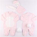 Miniropa Pembe Renk Bebek Tavşan Ponponlu Tavşan Kulaklı Tulum Bebek Hediyesi Bebek Fotoğtaf Çekimi Ürünü - 0 - 3 Ay